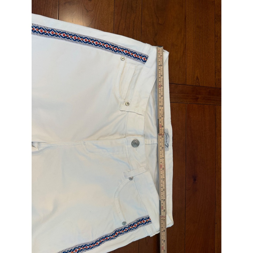 Seven7 Women White Denim Bermuda Shorts Embroidered Side Stripe Raw Hem Size 14